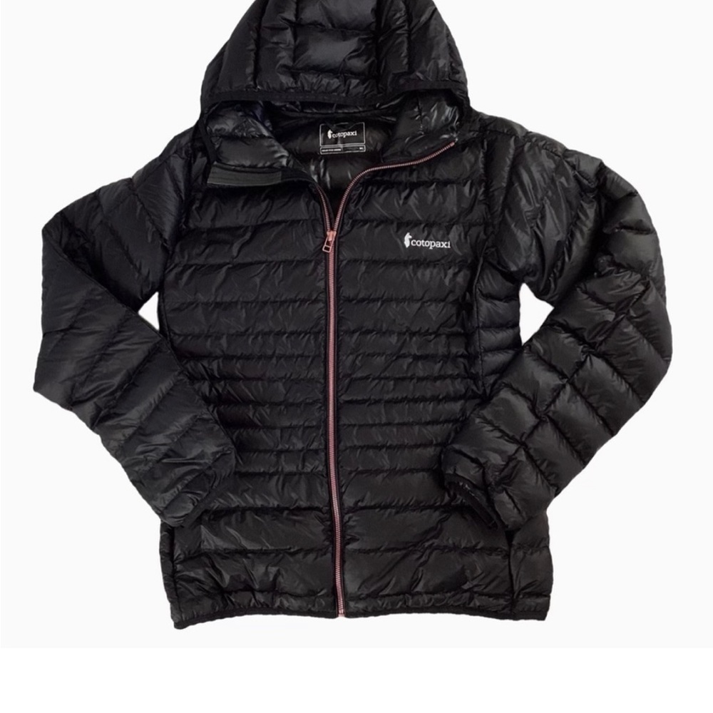 Cotopaxi Fuego Down Puffer Hooded Jacket Black Rose Gold Full Zip Women's Large